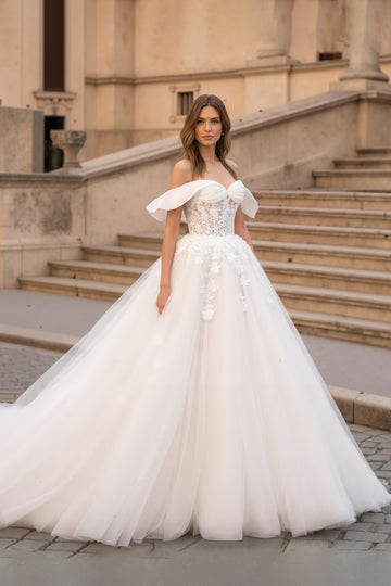 Off The Shoulder Ivory Bridal Gown Dress with Appliques